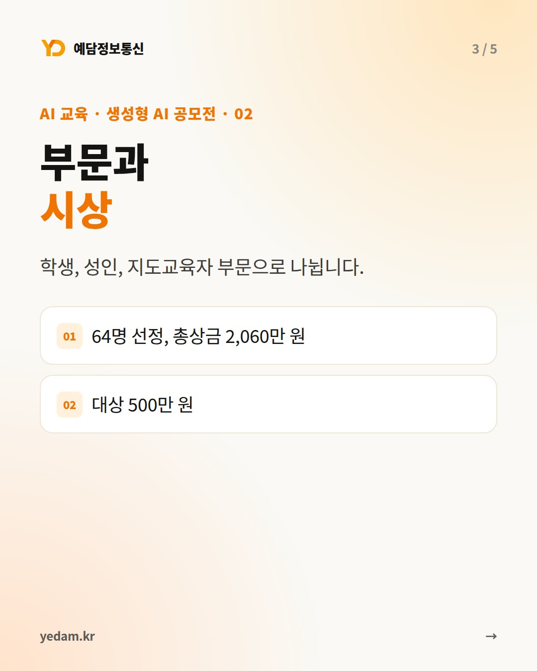 부문과 시상 - 예담정보통신 카드뉴스