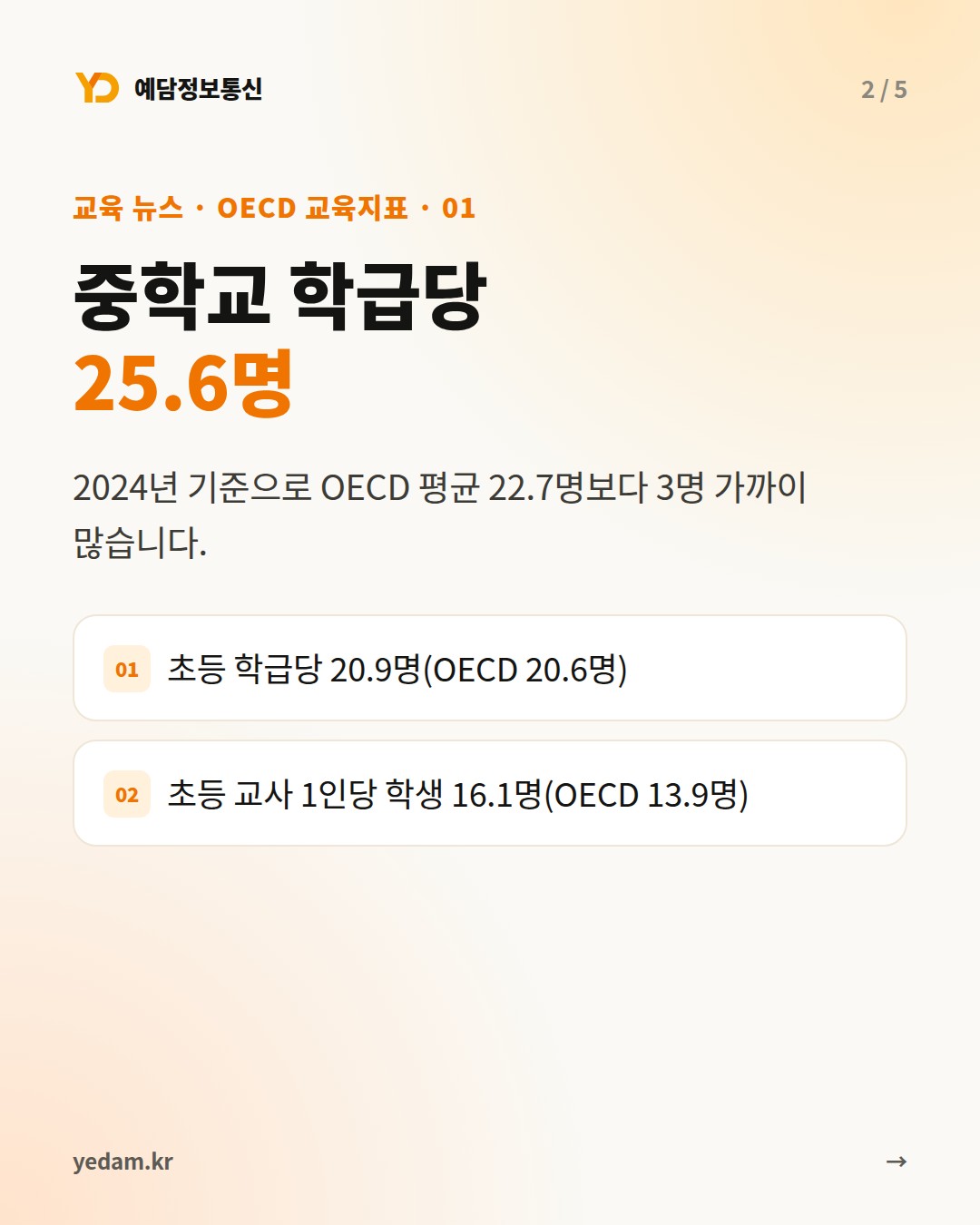 중학교 학급당 25.6명 - 예담정보통신 카드뉴스